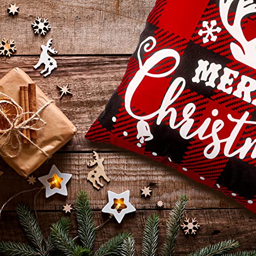 Christmas Pillow Covers 18x18 Set of 4 Winter Throw Pillow Covers Holiday Buffalo Plaid Pillow Covers Merry Christmas Pillows for Couch Sofa Home Decor Xmas Cushion Covers Indoor Decor Thicker