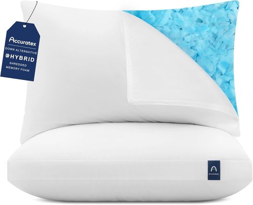 ACCURATEX Queen Size Pillows - Set of 2 Hybrid Shredded Memory Foam | Adjustable Loft & Removable Cotton Cover