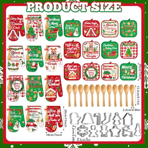Qinyoung 48-Piece Christmas Oven Mitts & Pot Holders Set - Cartoon Christmas Theme