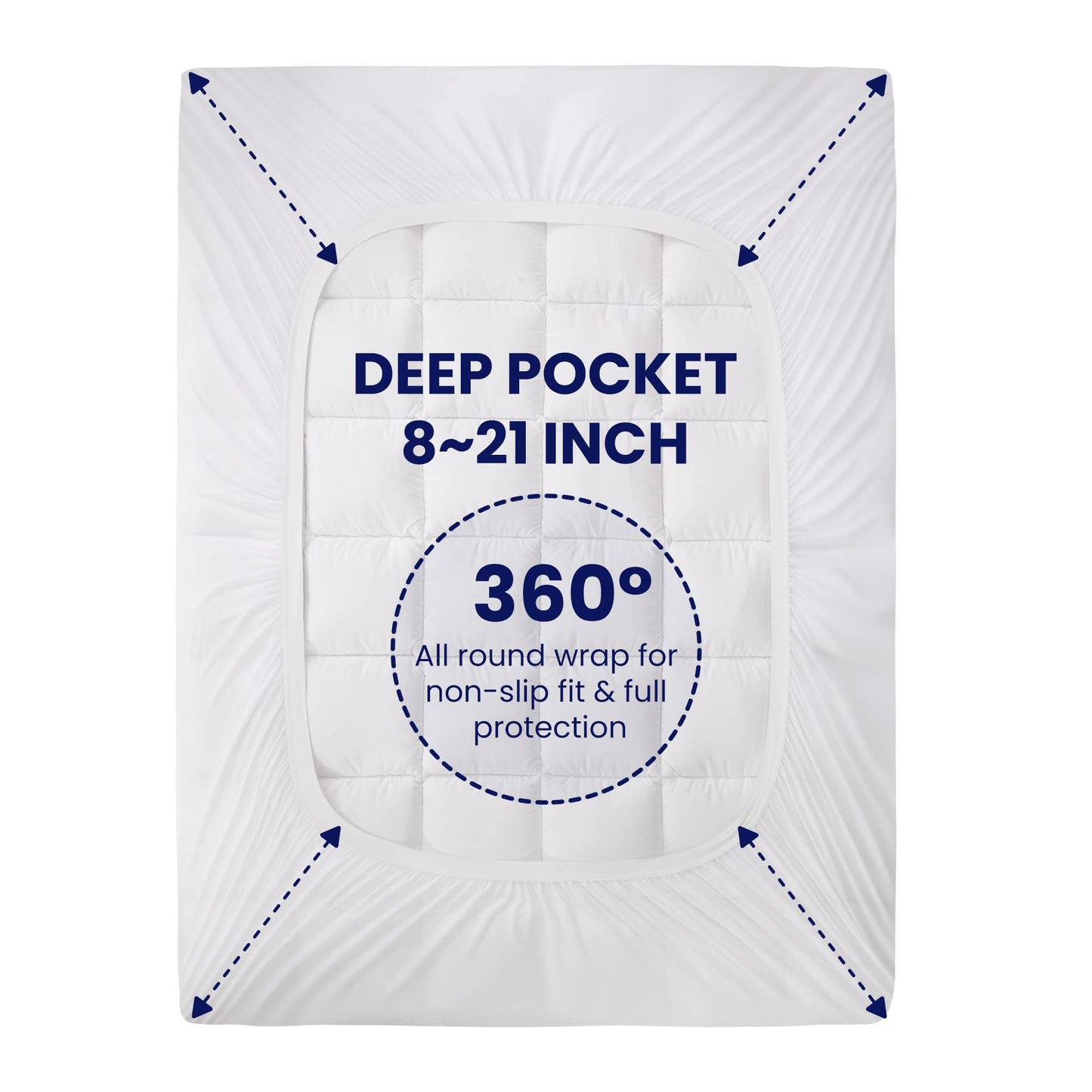 SLEEP ZONE Cotton Mattress Pad Twin XL College Dorm Bedding, Soft Fluffy Cotton Top Mattress Topper, Machine Washable Mattress Protector Cover Fits 8-21 inch Deep Pocket, Twin XL