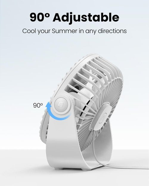 Gaiatop USB Desk Fan - 3 Speed Portable Cooling with 90° Rotation | 5.5 Inch Quiet Personal Fan in White