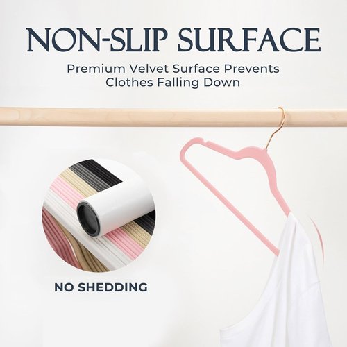 HOUSE DAY Pink Velvet Hangers - Premium Non-Slip Felt Clothes Hangers | 120 Pack, Heavy Duty, Space Saving