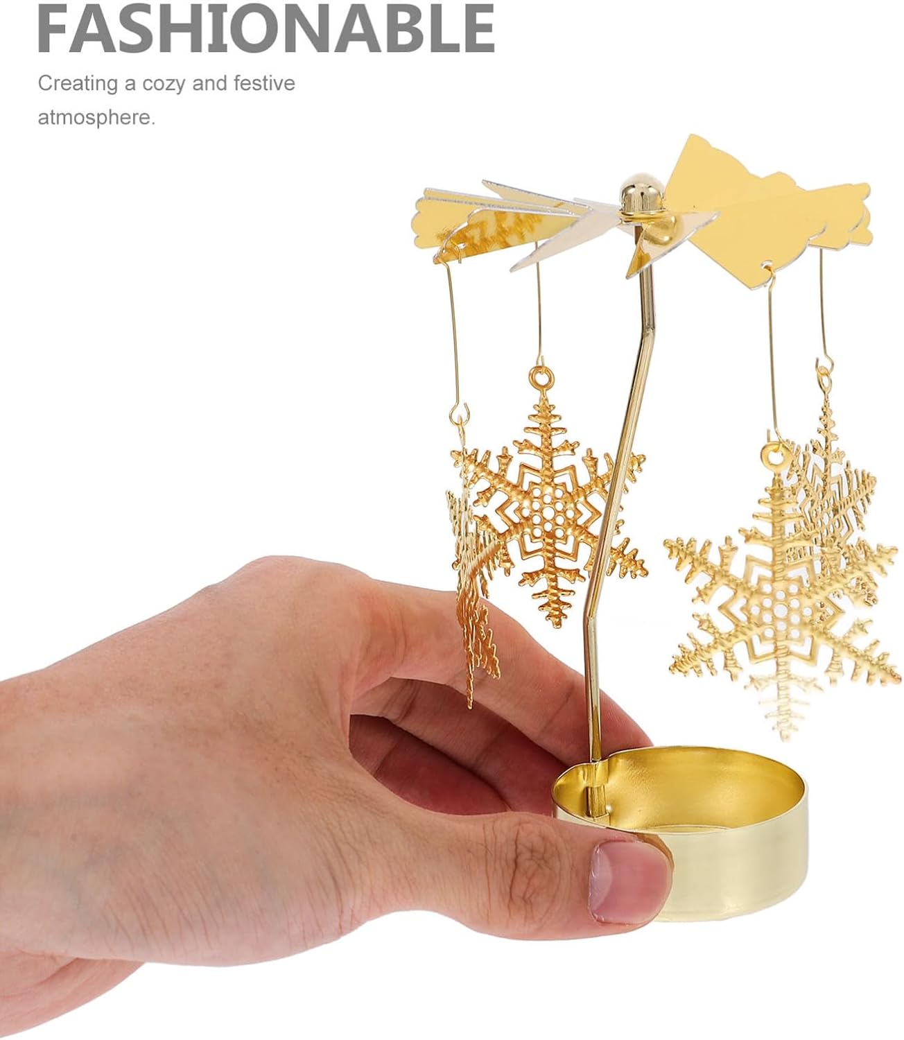 Zerodeko 3pcs Rotary Candle Holder Set - Christmas Tree, Snowflake & Reindeer Design | Metal Spinning Windmill Tea Light Holders for Festive Home Decor