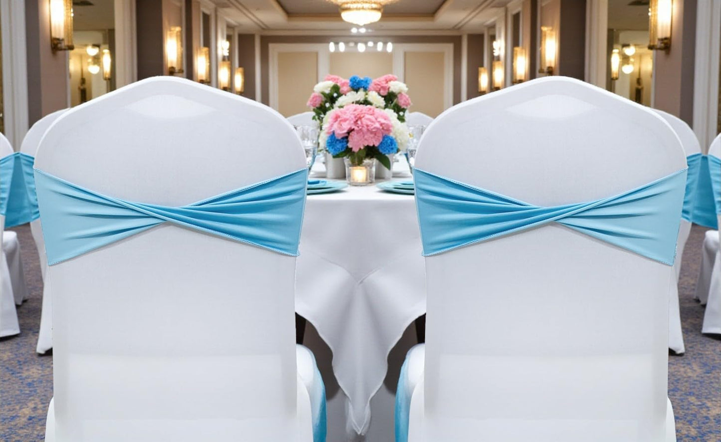 MDS Spandex Chair Sashes - Elastic Stretch Bands for Weddings & Events | Pack of 10 - Blue