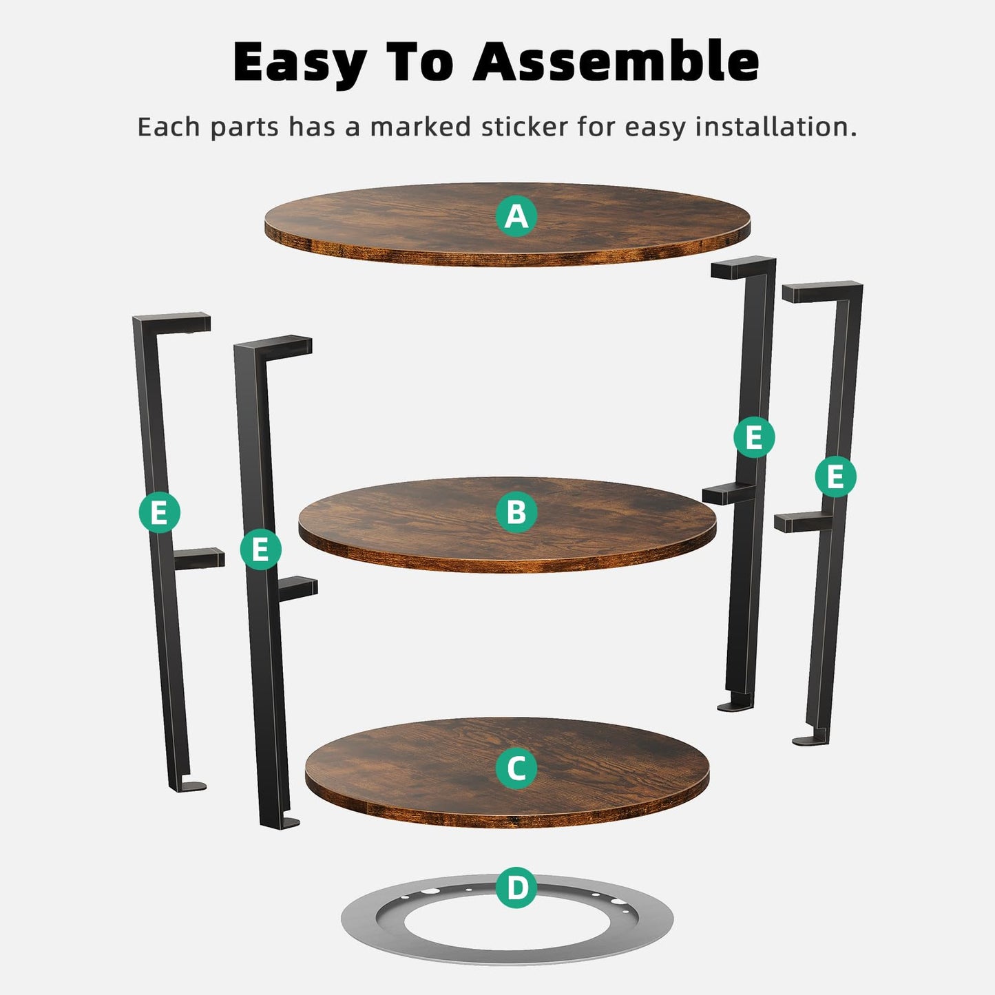 Kalrin Round Side Table, 3-Tier Rotating Side Table, Big Shelf End Table Living Room with Lazy Susan, Nightstand for Small Spaces Living Room Bedroom Sofa, Vintage Brown