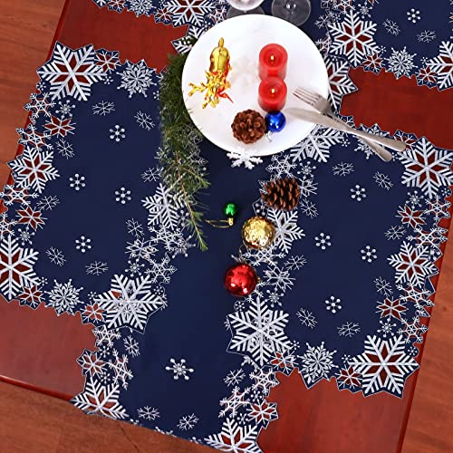 Simhomsen Embroidered Snowflakes Christmas Table Runner 14x69 Inches Navy Blue