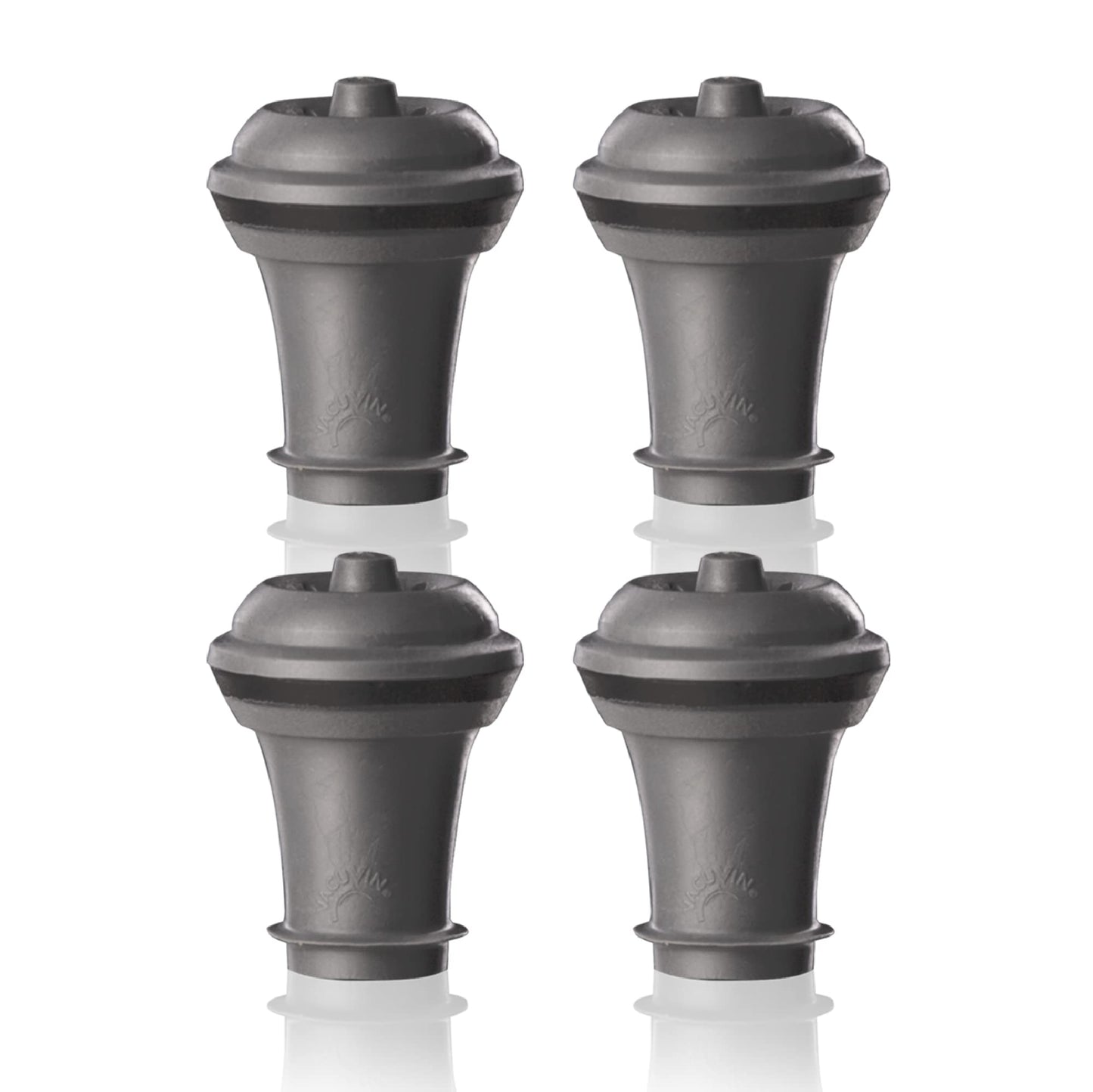 Vacu Vin Wine Saver Vacuum Stoppers – Set of 4 – Gray – Airtight Seal for Opened Bottles to Preserve Freshness Up to 10 Days – Food-Grade Rubber – Reusable & Dishwasher Safe