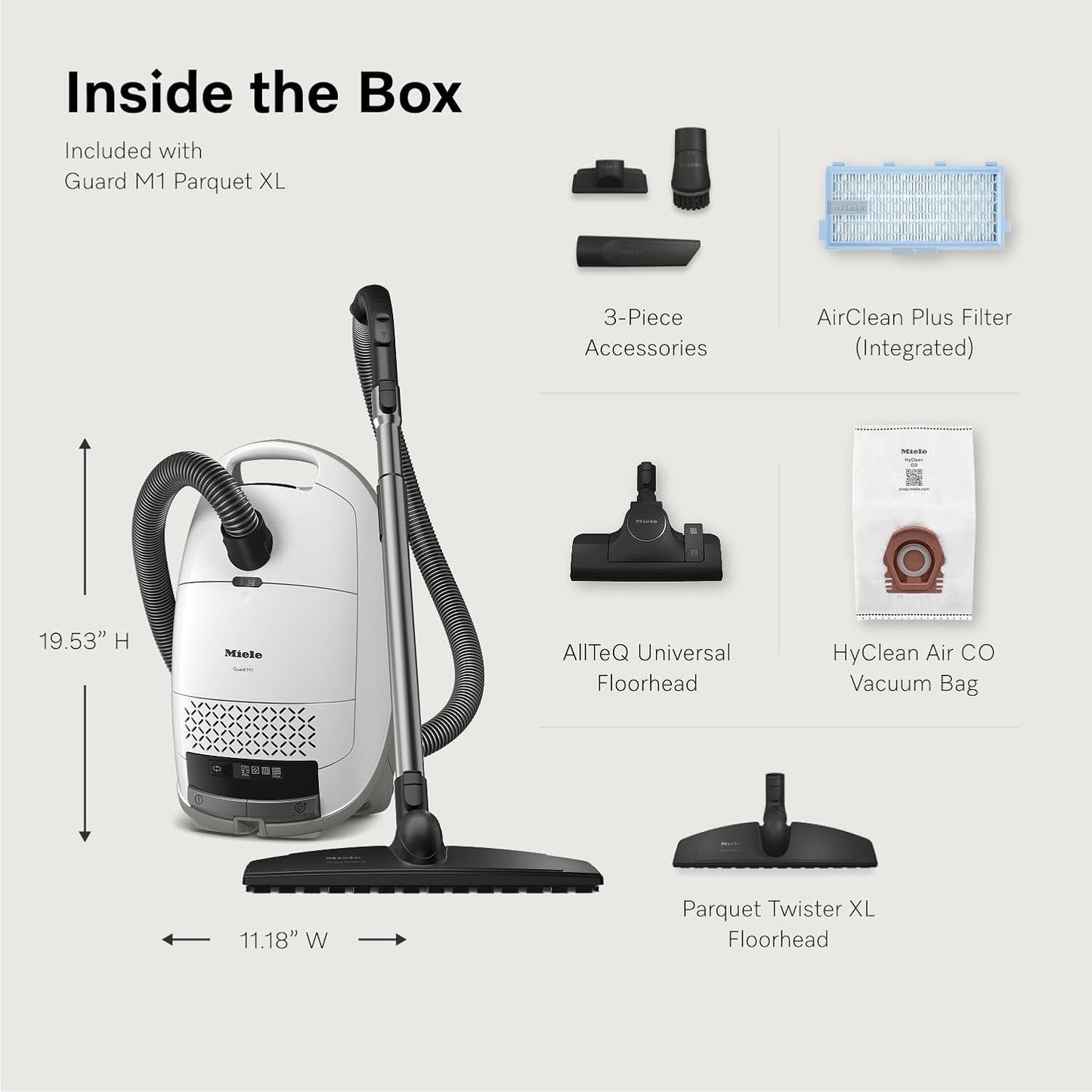 Miele Guard M1 Parquet XL Bagged Canister Vacuum - High Suction for Hard Floors & Low-Pile Carpet | Brilliant White