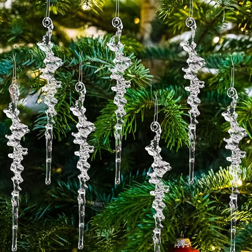 DAHI 26pcs Small Transparent Christmas Icicle Ornaments for Tree Decoration