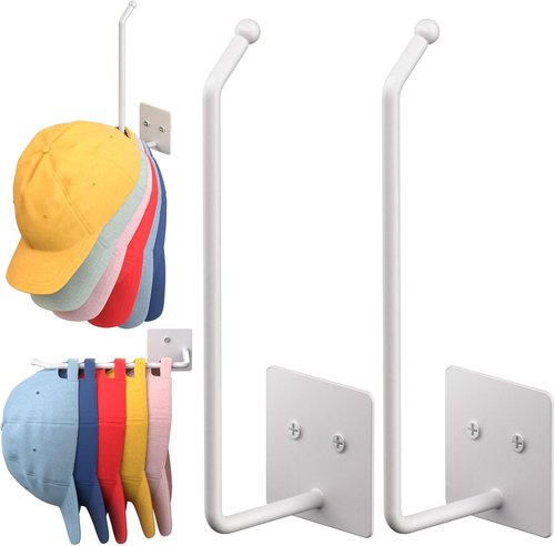 Durmmur Hat Racks for Baseball Caps - 2 Pack Wall Organizer with Strong Adhesive | 8.07" Size, White