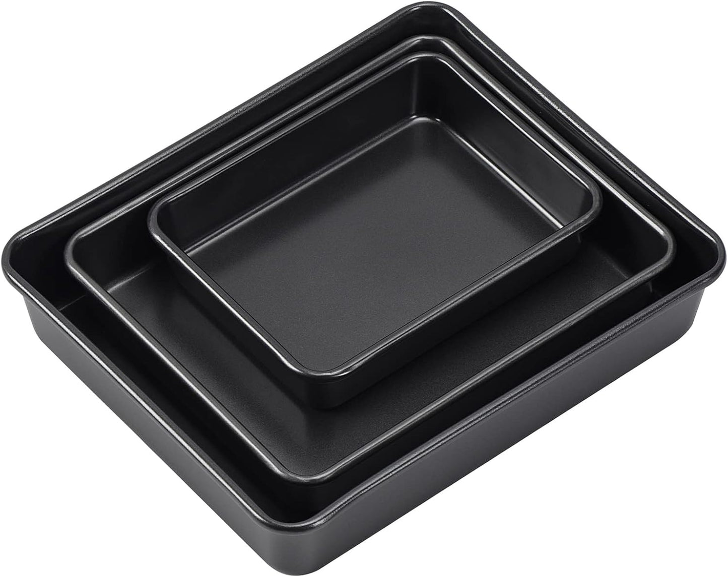 Skiennix Nonstick Roasting Pan Set - Deep Baking Pans for Oven | 3-Piece Black Cake Pan Set