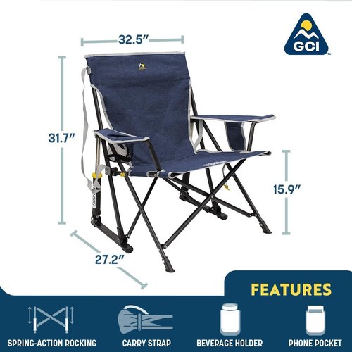 GCI Outdoor Kickback Rocker Camping Chair - Portable Folding Rocking Chair with Drink Holder & Durable Armrests - Red