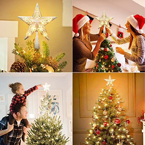 BrizLabs 3D Silver Star Topper 8” with 10 Lights - Lighted Christmas Tree Treetop