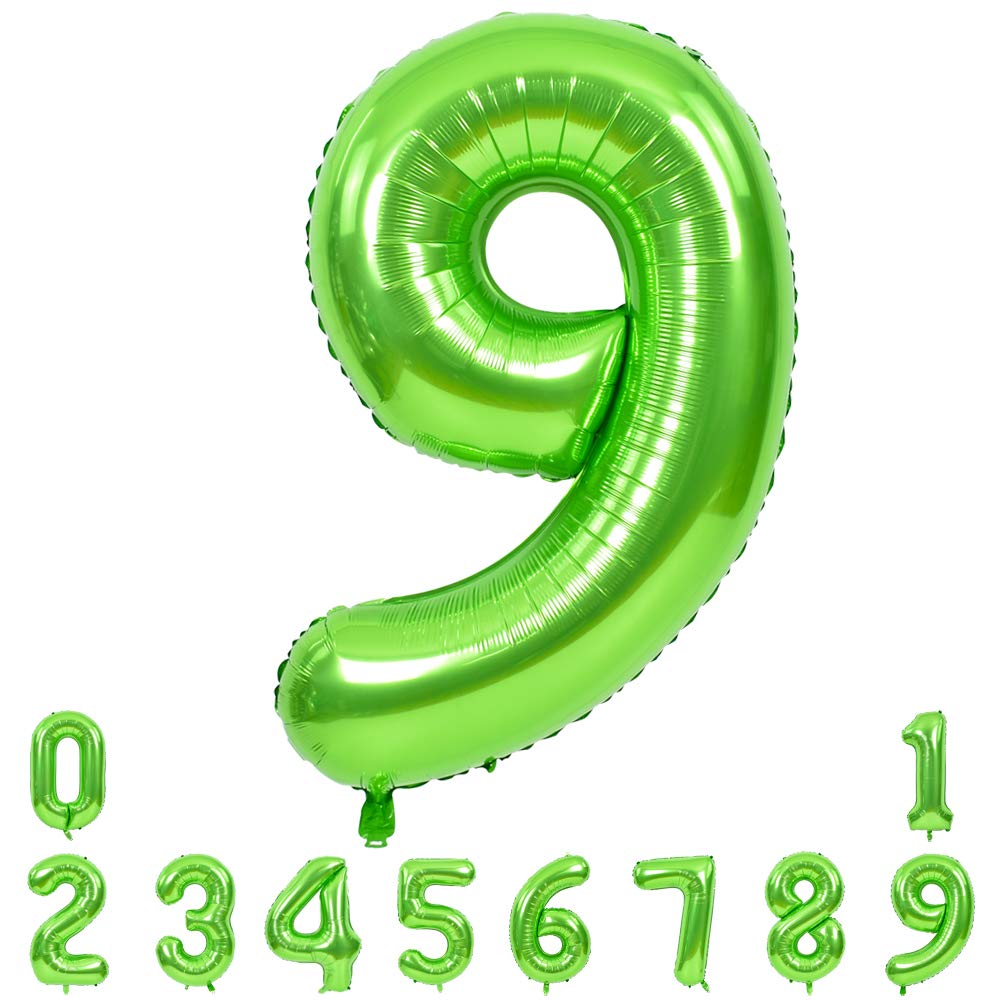TONIFUL 40 Inch Large Green Numbers Balloons 0-9, Number 9 Digital 9 Helium Foil Mylar Big Number Balloons for 2026 Graduation New Year Eve Birthday Party Anniversary Supplies Decorations