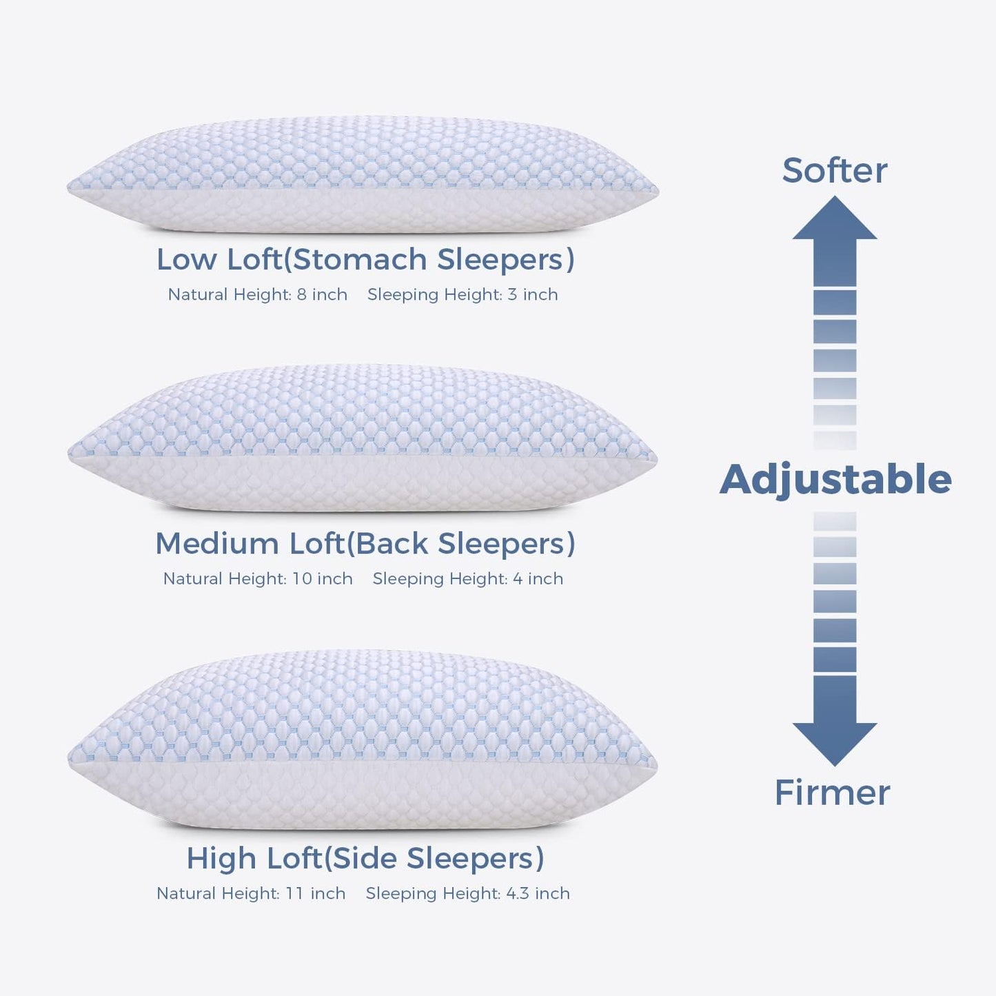 OSBED Cooling Memory Foam Pillows - Adjustable Queen Size Set of 2 | Temperature-Regulating & Hypoallergenic