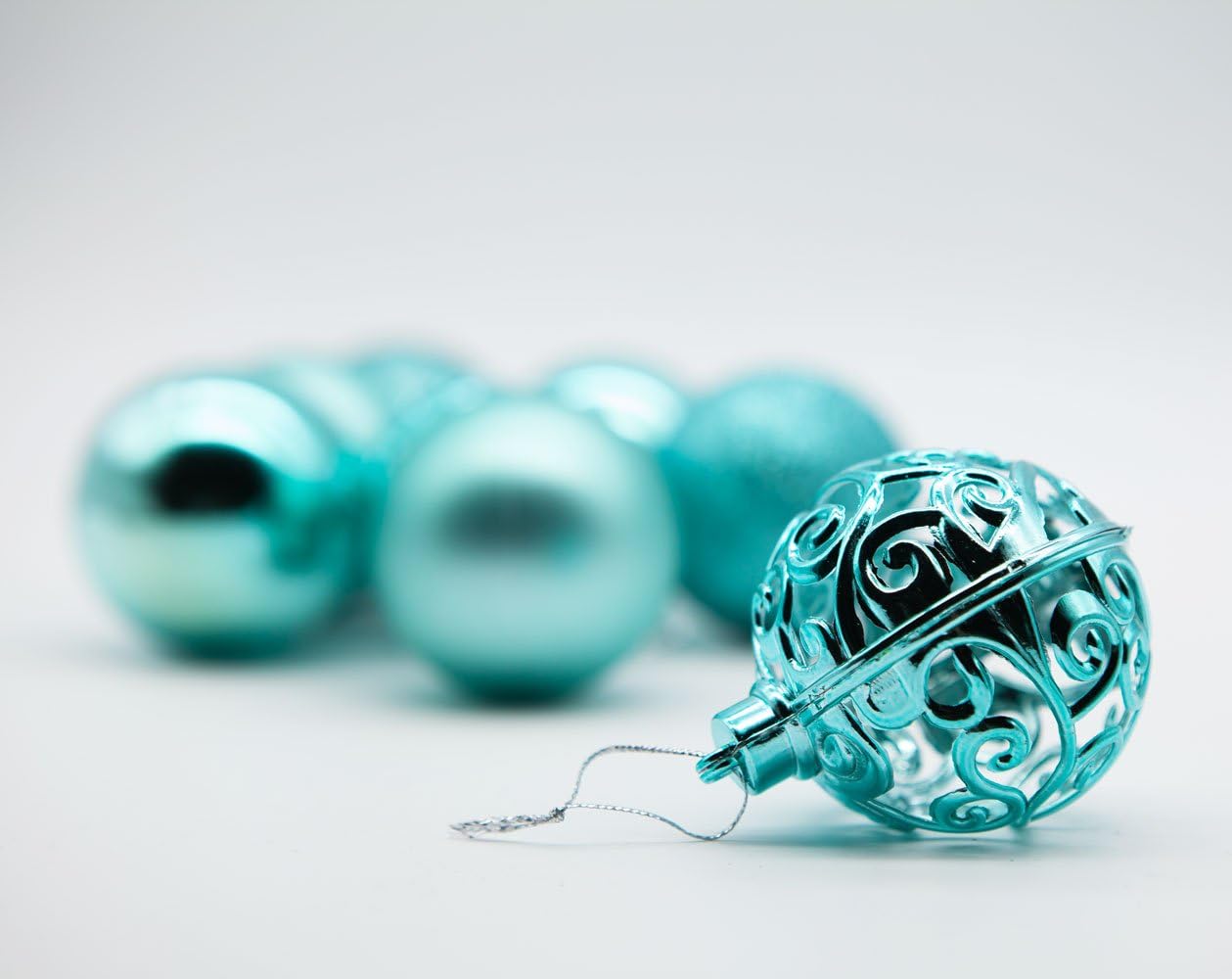 Turquoise Shatterproof Christmas Tree Ornaments - 24ct 60mm Holiday Decorations