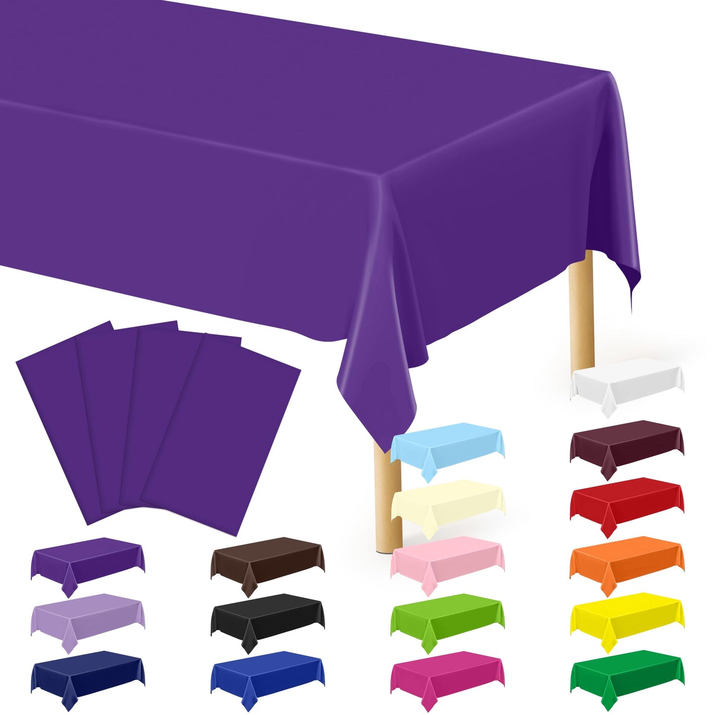 QZYL 12 PCS Purple Plastic Tablecloths, 54 in x 108 in Dinner Table Cloths, Rectangle Table Cover for Birthday Party Family Gathering Wedding