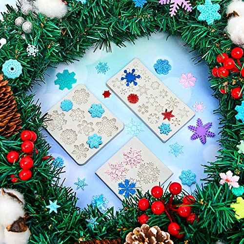Patelai 6 Pcs 3D Snowflake Silicone Mold Christmas Winter Snowflake Silicone Fondant Mold for Cake Cupcake Chocolate Dessert Decoration Polymer Clay Crafting Projects