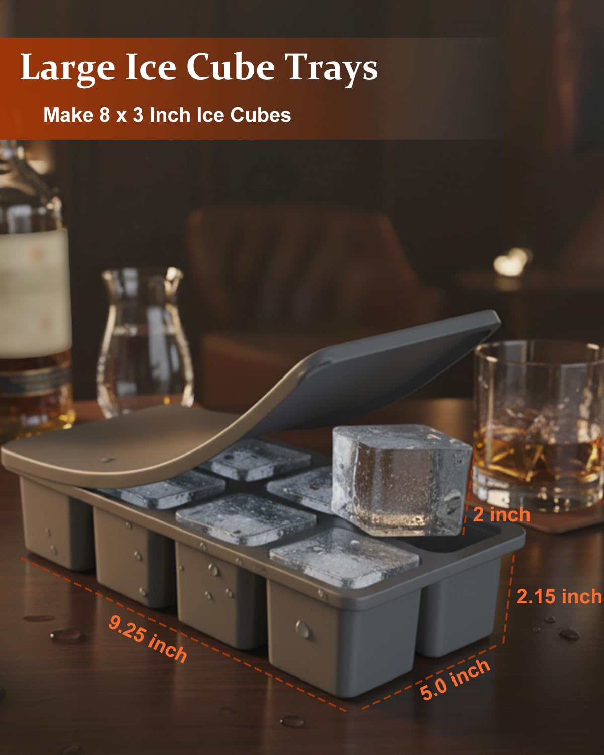 Large Silicone Ice Cube Trays with Lids, ZDPMK 3 Pack Large Ice Cube Molds for Whiskey, Easy-Release 2 Inch Square Big Ice Cube Molds for Freezer, Cocktails, Iced Coffee, Baby Food, Dishwasher-Safe