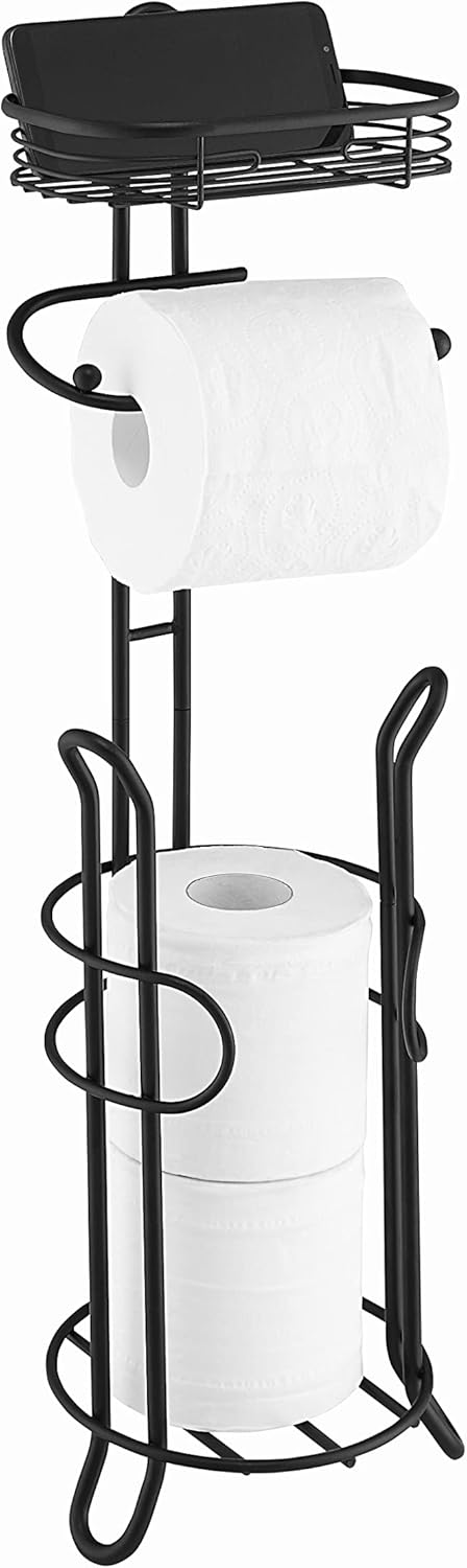 SunnyPoint Toilet Tissue Paper Holder Stand - Heavyweight Storage with Reserve for Mega Rolls | Black