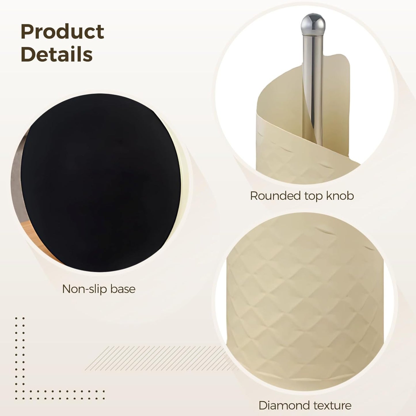 Stainless Steel Paper Towel Holder - Stylish Countertop Dispenser | Freestanding Tissue Rack, White