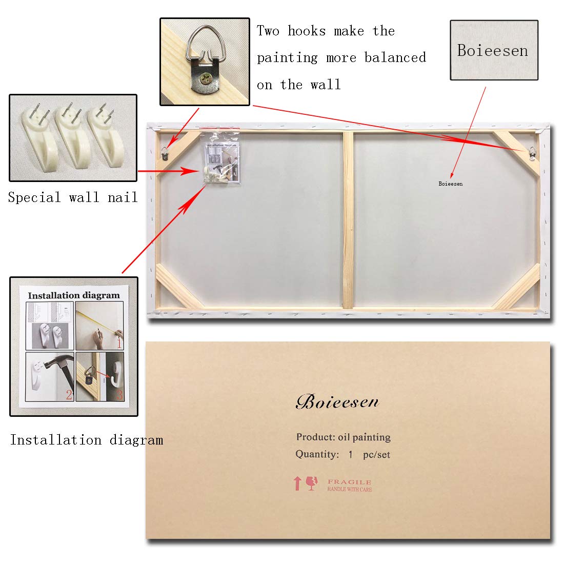 Boieesen Art,24x36Inch 100% Hand Painted Minimalist Dandelion Oil Painting White Wildflowers Wall Art Grey and Gold Floral Canvas Paintings Neutral Landscapel Artwork Oil Hand Painting for Living Room