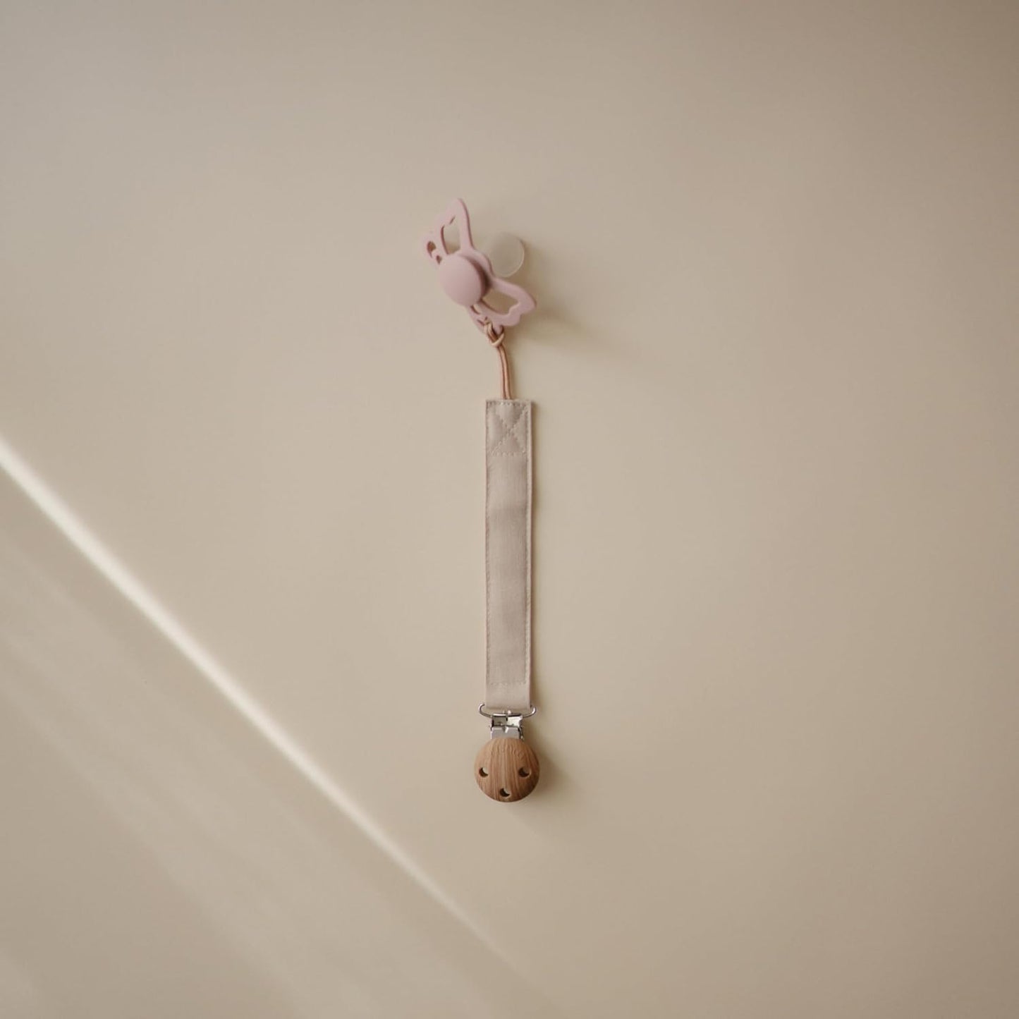 Mushie Linen Baby Pacifier Clip Holder - Soft Fabric Strap, 2-Pack in Olive & Shifting Sand