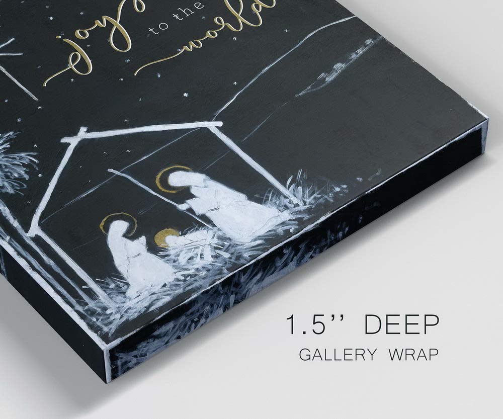 Renditions Gallery Christ in a Manger Wall Art, Religious Christmas, Jesus, Mary, and Joseph, Joy to the World, Premium Gallery Wrapped Canvas Decor, Ready to Hang, 24 in H x 24 in W, Made in America