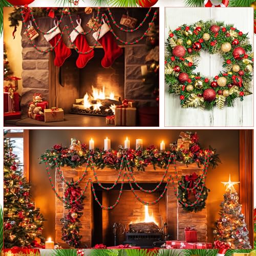 Zeyune 1 Piece Christmas Beads Garland 66 Feet Red & Green Rustic Decor