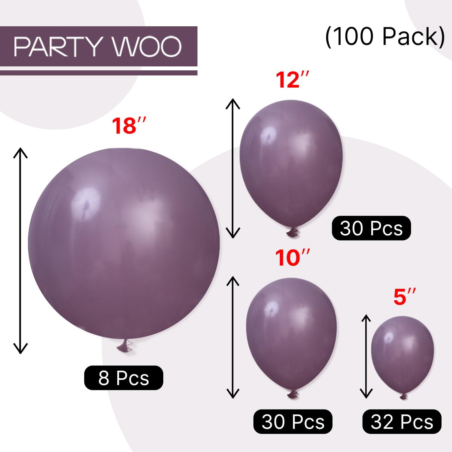 PartyWoo Dusty Purple Balloons 100 pcs Different Sizes of 18 12 10 5 Inch Dark Purple Latex Helium Balloon Arch Kit Garland for Baby Shower Halloween Butterfly Birthday Party Decorations Purple-F50