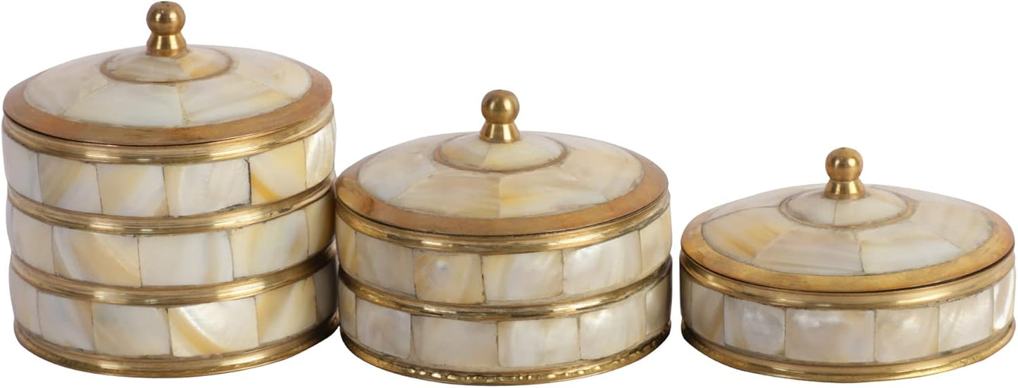 Decorative Jewelry Trinket Box Unique Gift For Home Décor Antique Metal Case with Mother of Pearl Sindoor Box/Coin Box (All Set Black)