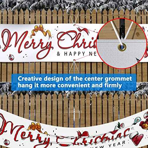 Probsin Large Merry Christmas Banner 120" x 20" Xmas Outdoor Decorations Double Printed Happy New Year Yard Sign Holiday Party Supplies Backdrop Home Decor for Garden House Fence Garage Indoor Gifts