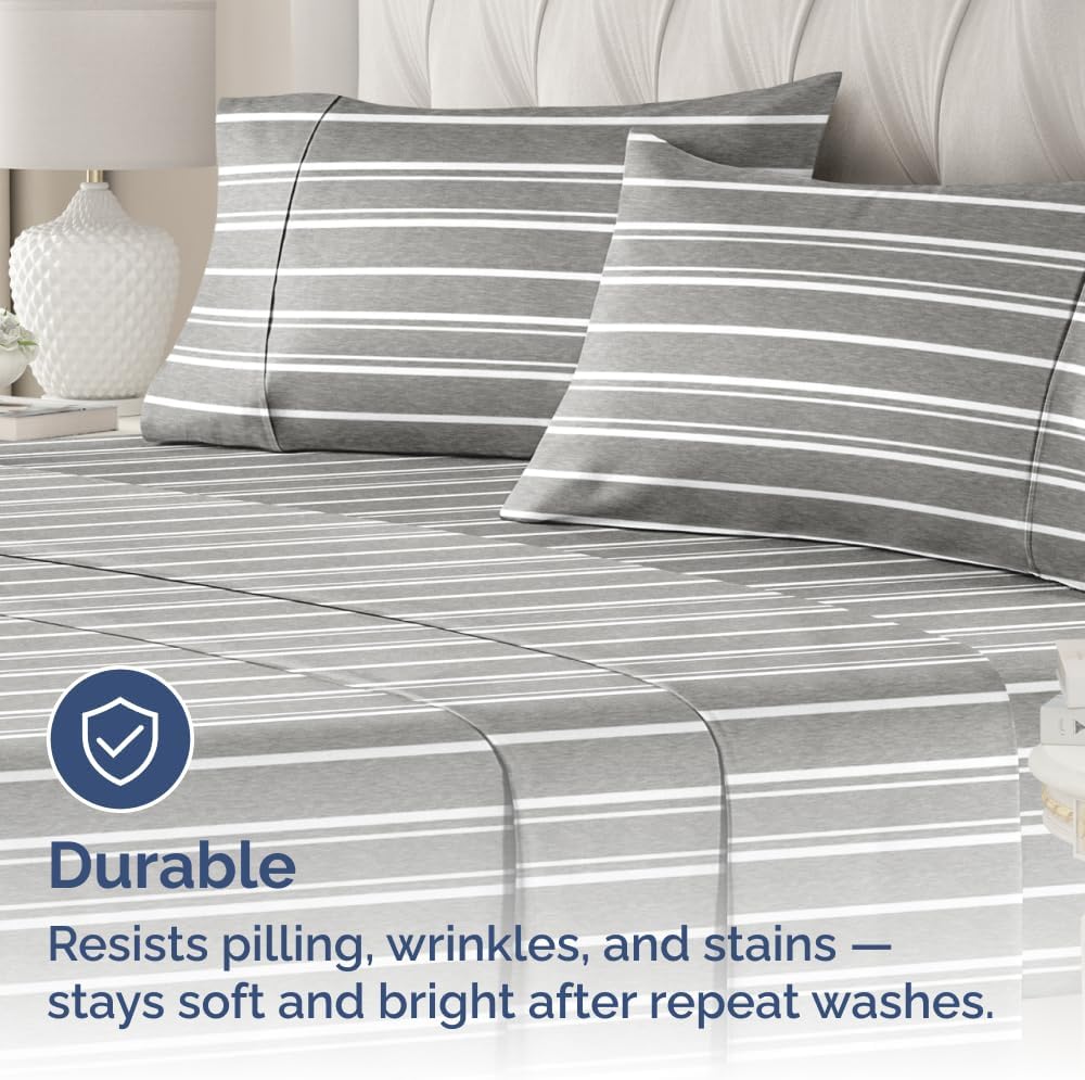 Standard Pillow Cases Set of 4 | Soft Hotel Quality Pillowcase Covers - Cozy Grey Stripes - Machine Washable