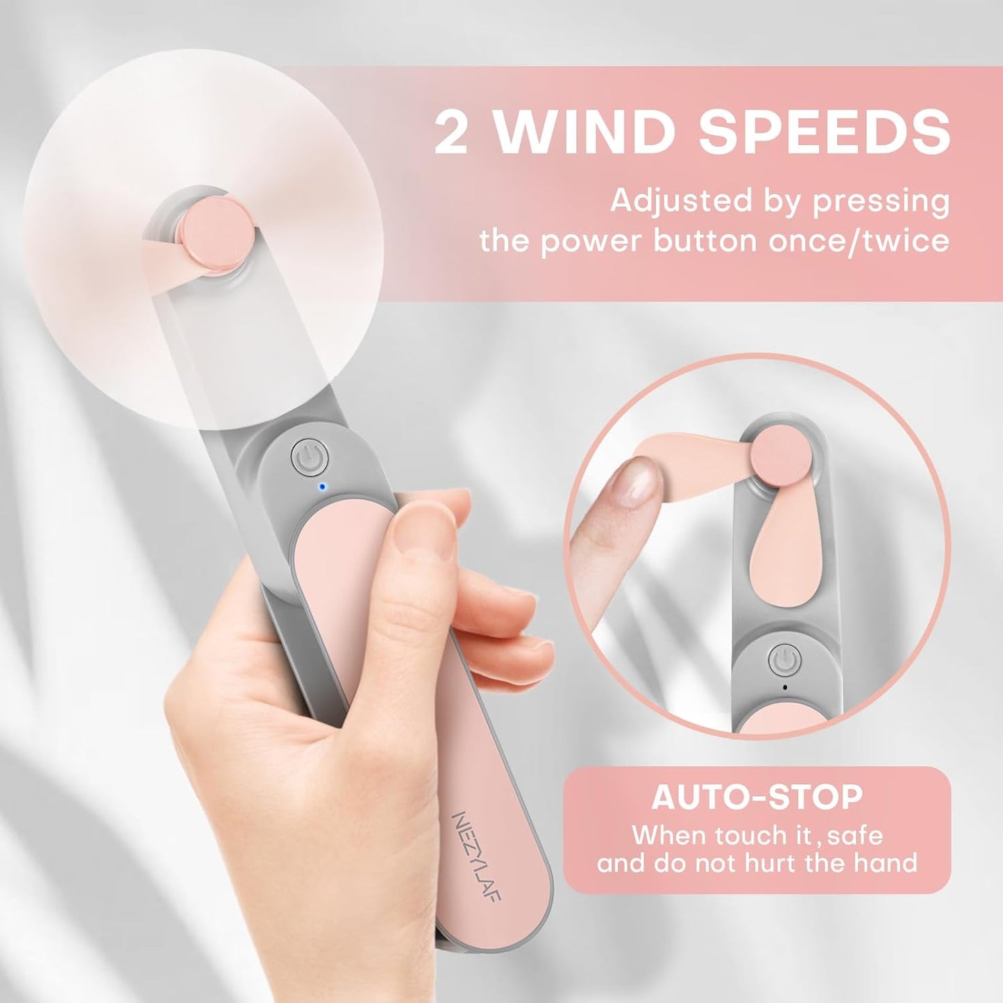 Nezylaf Portable Mini Handheld Fan - Rechargeable Personal Fan for Travel | 9-15 Hours Runtime