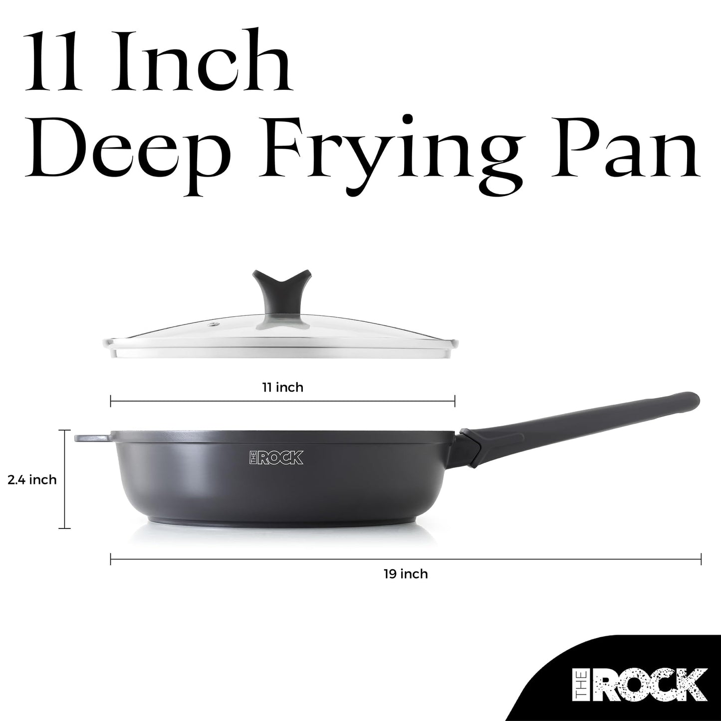 THE ROCK SOHO 4 Qt Nonstick Deep Frying Pan Skillet with Glass Lid, 11 Inch Large Deep Frying Pan, Non Stick Saute Pan – Stay-cool Handle, Induction Compatible, Oven & Dishwasher Safe, Black