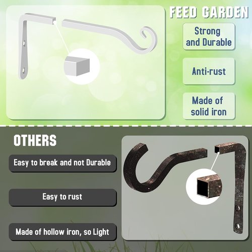 Feed Garden Hanging Plant Bracket - Hand-Forged 10 Inch Hanger for Bird Feeders & Lanterns | White, 2 Pack
