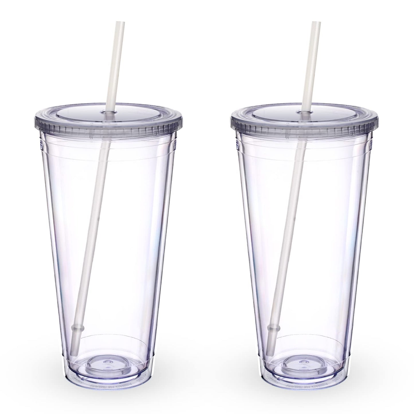 Luxfuel 32 oz Acrylic Tumblers with Lid & Straws, Double-Walled Insulated Clear Plastic Drink Cup, BPA-Free, Reusable Iced Coffee Cups for Parties, Birthdays, Graduation, Fits Car Cup Holders - 2 Pack