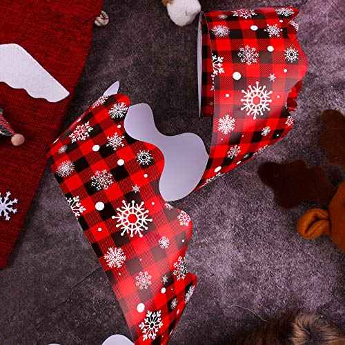 Elcoho Christmas Bulletin Board Border Red and Black Plaid with Snowflake Wave Border Trim for Classroom Decoration, 65.6 feet