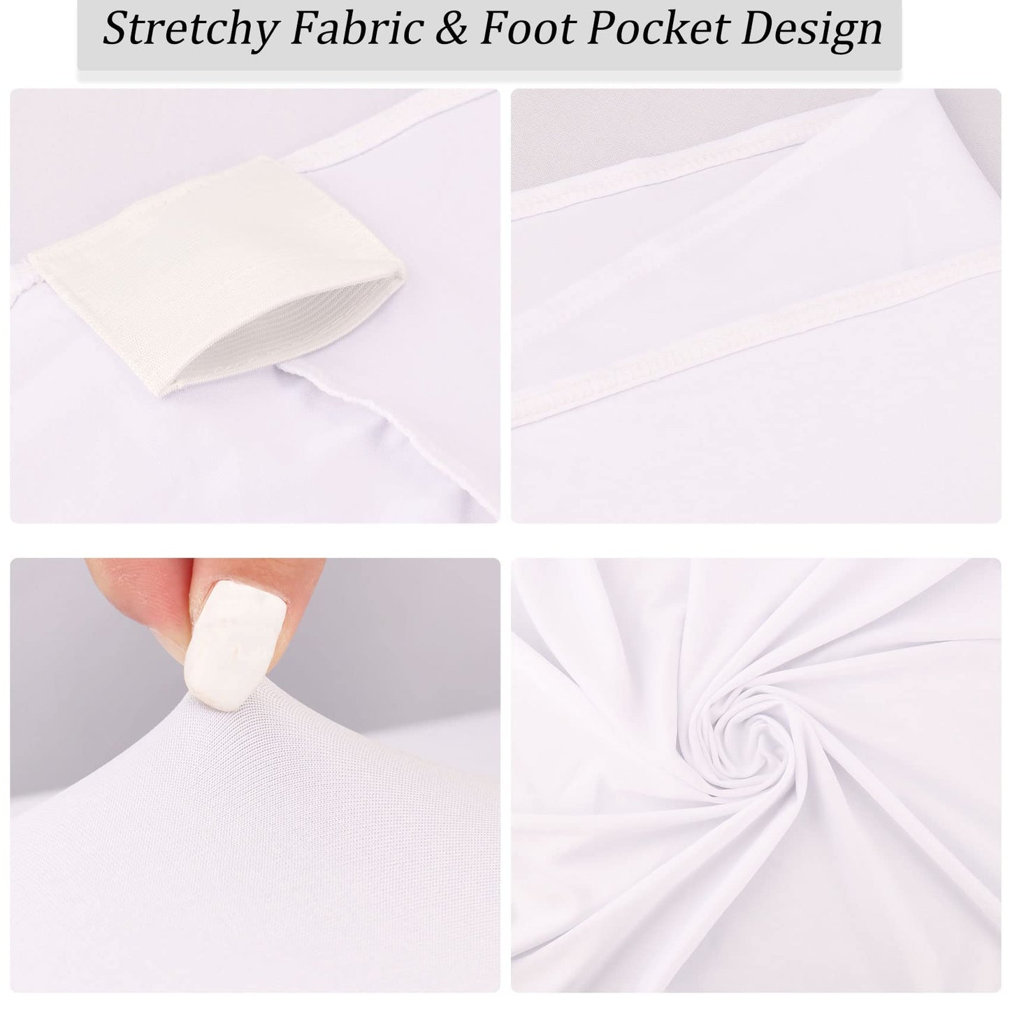 4 Pack 6FT Round Spandex Tablecloth 72 Inch White Stretchable Table Cover Washable and Wrinkle Resistant Table Cloth, Fitted Round Table for Wedding, Banquet, Birthday, Party, Restaurant (White)