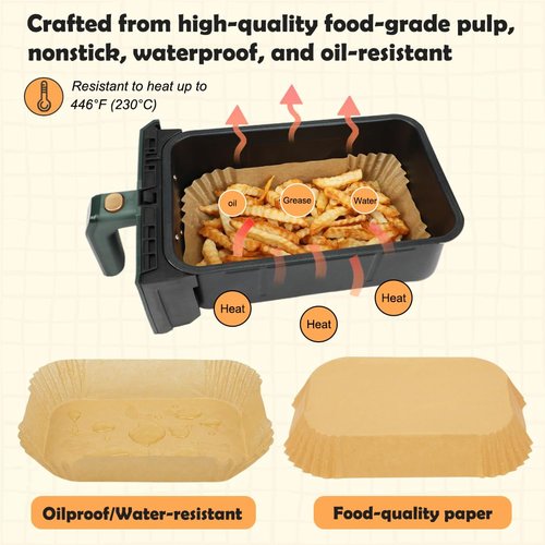 BYKITCHEN Air Fryer Disposable Paper Liners for Ninja Dual Airfryer, 100PCS Rectangle Air Fryer Parchment Paper Sheets for Ninja DZ201/DZ401/DZ550/SL401 & More, Ninja Airfryer Double Stack Accessories