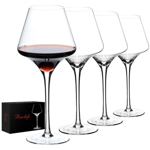 BACLIFE Red Wine Glasses Set of 4 – 20 oz Premium Crystal Wine Glass With Long Stem – Hand Blown Large Burgundy Wine Glasses for Wedding, Anniversary, Christmas