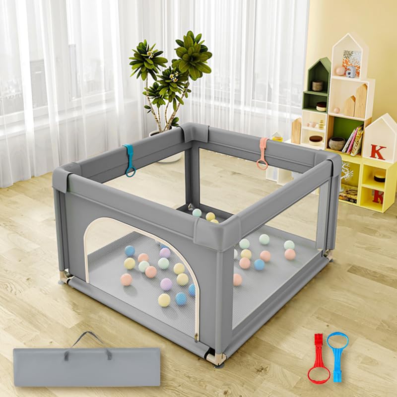 Baby Playpen with Mesh Sides - Safe Toddler Play Yard 36x36 Grey
