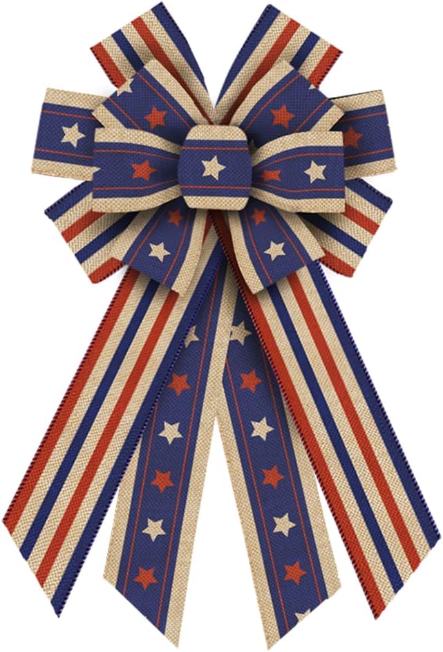 Skiennix Patriotic Wreath Bows - July 4th American Flag Burlap Decor for Indoor/Outdoor Use