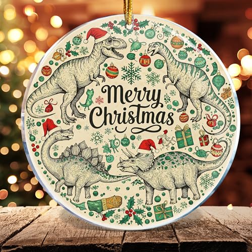 ROCI Dinosaur Christmas Ornaments - T-Rex Acrylic Holiday Decorations, Funny Gag Gift