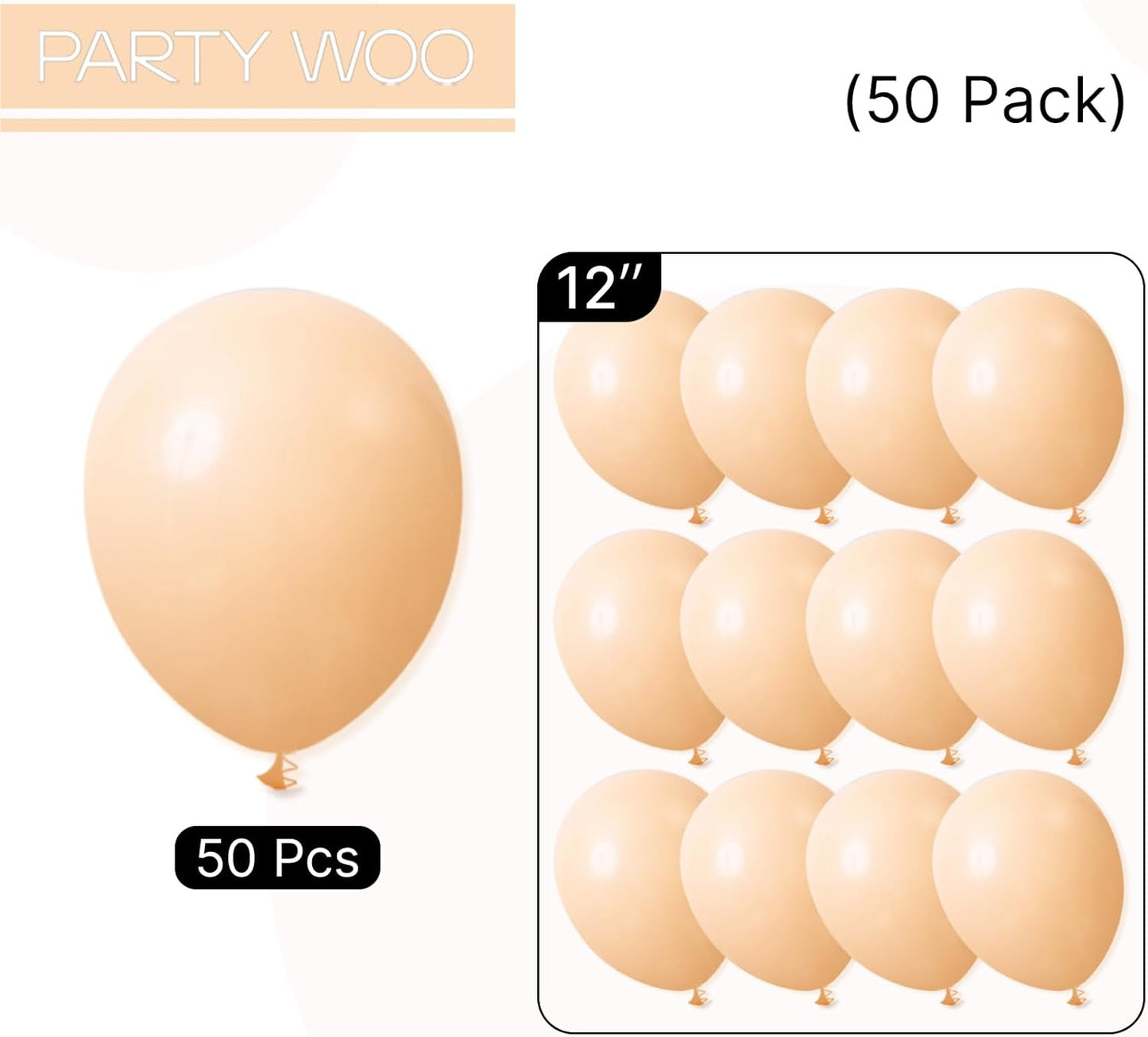 PartyWoo Nude Balloons - 50 Pcs 12 Inch Beige Apricot Latex Balloons for Weddings & Celebrations