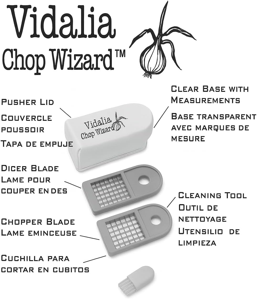 Vidalia Chop Wizard - Vegetable & Fruit Chopper with 2-Cup Base | Stainless Steel Blades, Dishwasher Safe