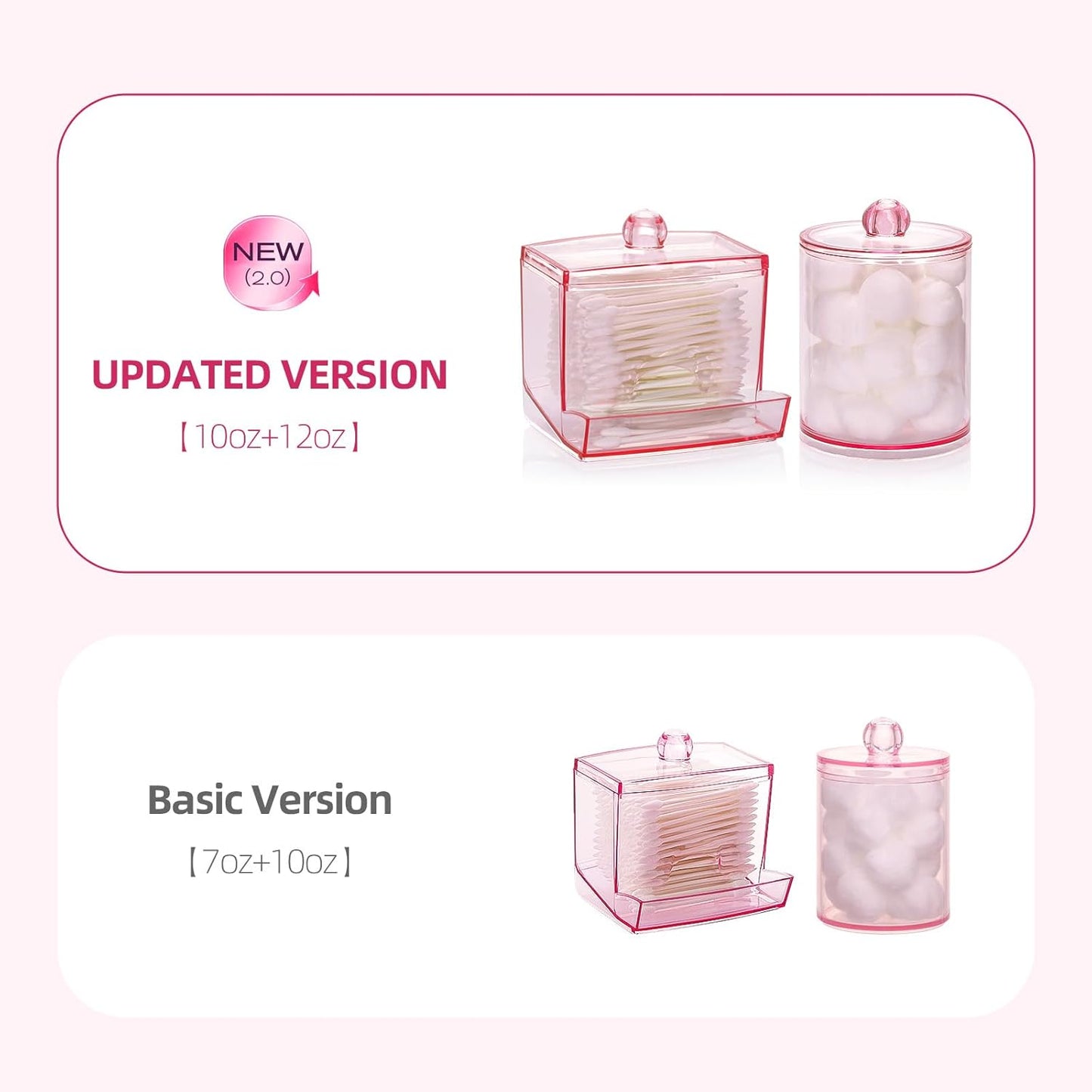 Tbestmax Cotton Swab Dispenser - Stylish Pink Apothecary Jar Organizer for Bathroom | 10 oz Capacity