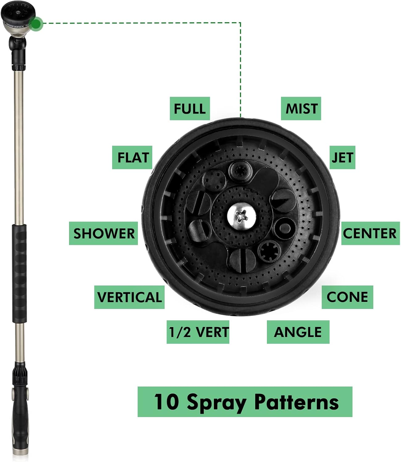 RESTMO 36” Watering Wand - Heavy Duty Metal Hose Wand with 180° Swivel Head & 10 Spray Patterns