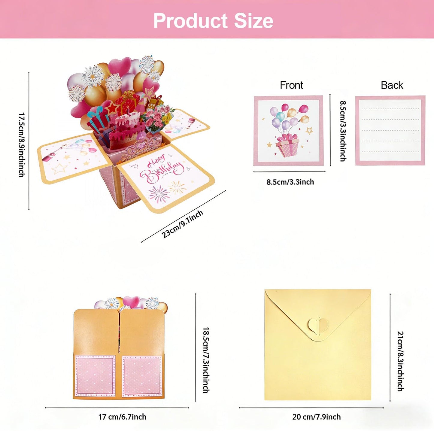 SOLIFEGOBLE 3D Pop Up Birthday Card, Handmade Pull Out Surprise Gift Box Greeting Card with Envelope, Birthday Gift for Women Mom Wife Daughter Girlfriend