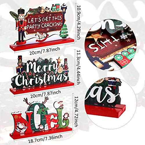 Blulu 3 Christmas Wooden Table Decorations Wooden Sign Table Centerpiece Santa Nutcracker Ornament for Christmas Snow Day Dinner Coffee Tier Tray Party Decor